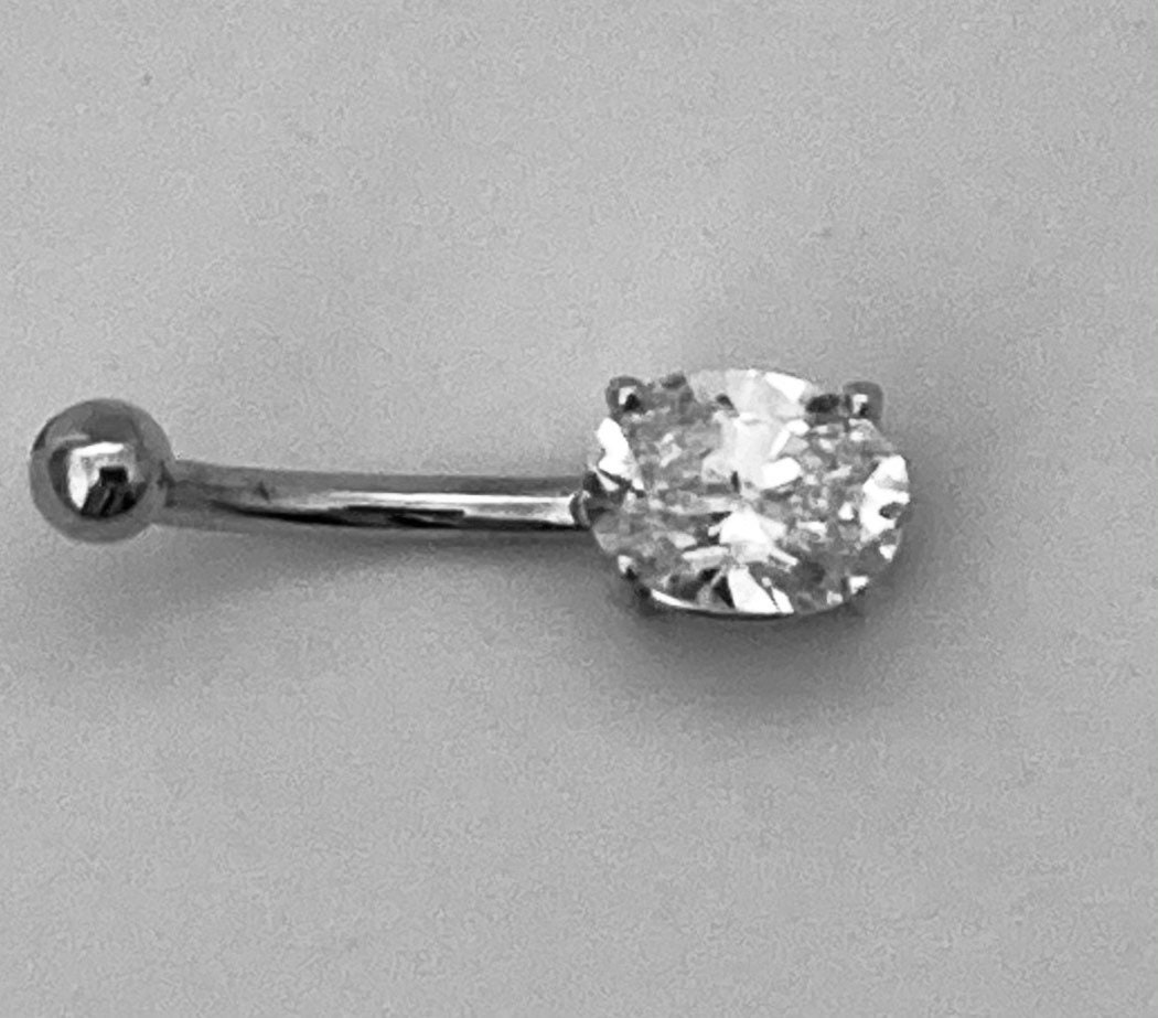 New 14k White Gold Body Jewelry-Barbell Belly Ring 