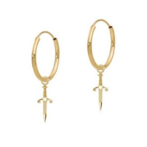 gold earrings with dangling daggers